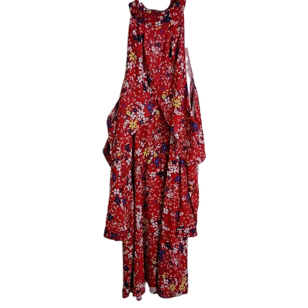 Parker Women’s Red Floral Cold Shoulder Short Dress Choker Lined Size L